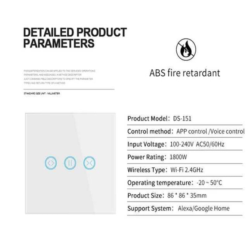 Intrerupator smart WiFi BLE 1800W jaluzele panou sticla TUYA Intrerupator smart WiFi BLE 1800W jaluzele panou sticla TUYA